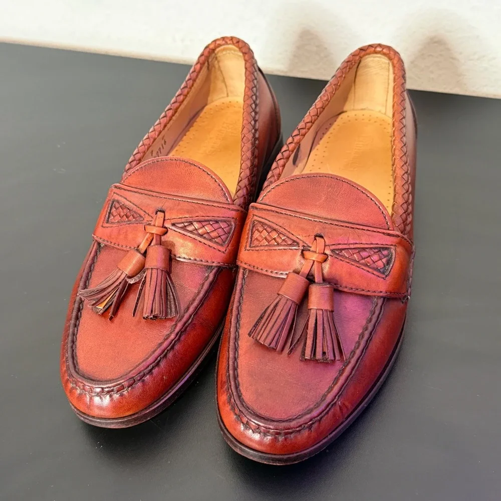 Allen Edmonds Maxfield Tassel Loafers Mens 7 D Woven Braided Leather 47716